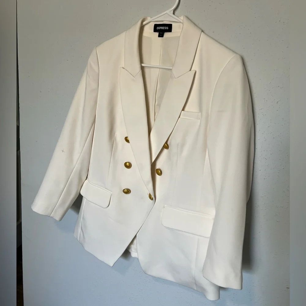 Express Cream and Gold Double-Breasted Blazer, size 12 - Picture 5 of 7